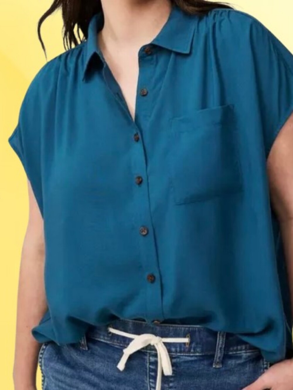 Torrid Challis Top, Women’s Button-Front Dolman Sleeve Shirt - Teal, Size 1x
